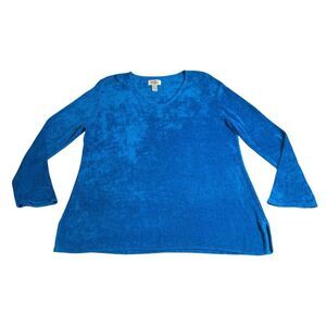 Vintage Chicos Design Sweater Womens XL Blue Soft Plush Iridescent VNeck 90s 80s